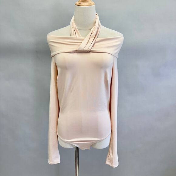 Dream Bandits jersey Bodysuit in light peach off the shoulder halter Size Medium - Picture 14 of 14